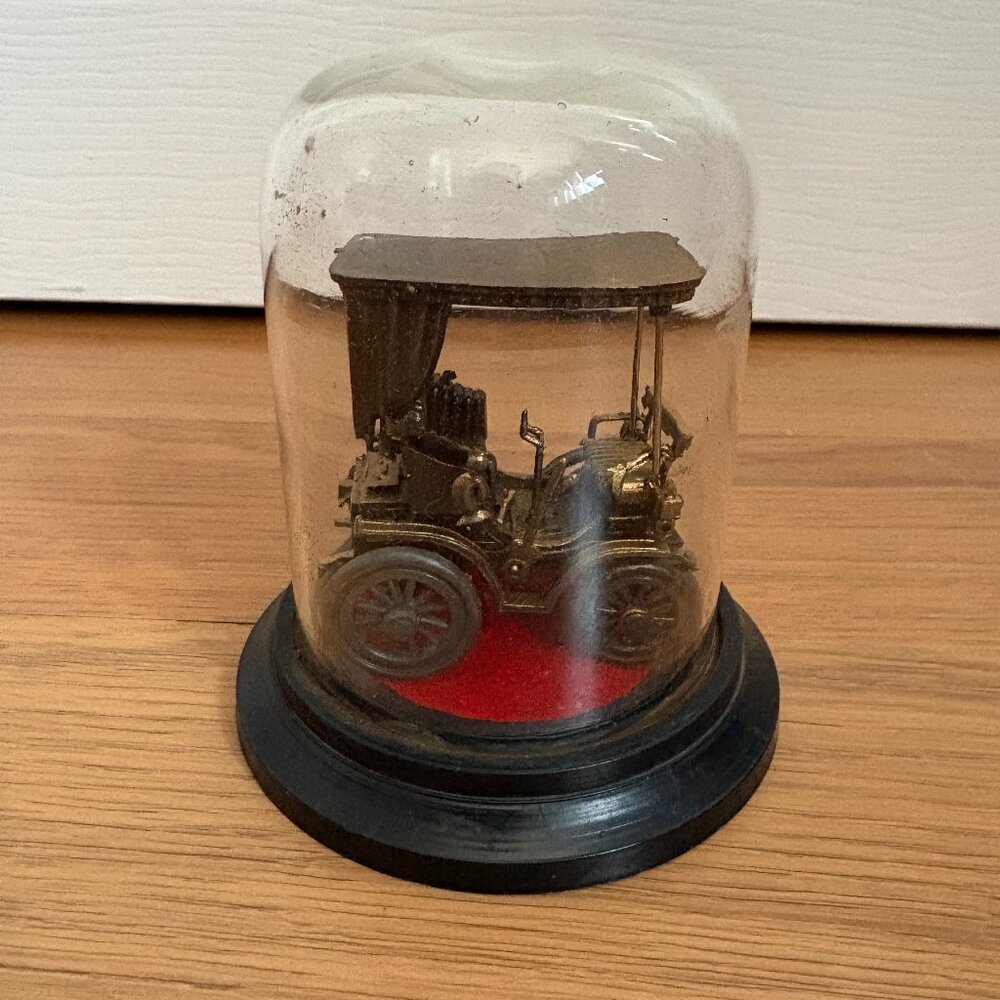 Vintage Diecast Model of a Peugeot 4hp 1896 Paris Marseille Car in a Dome-Used